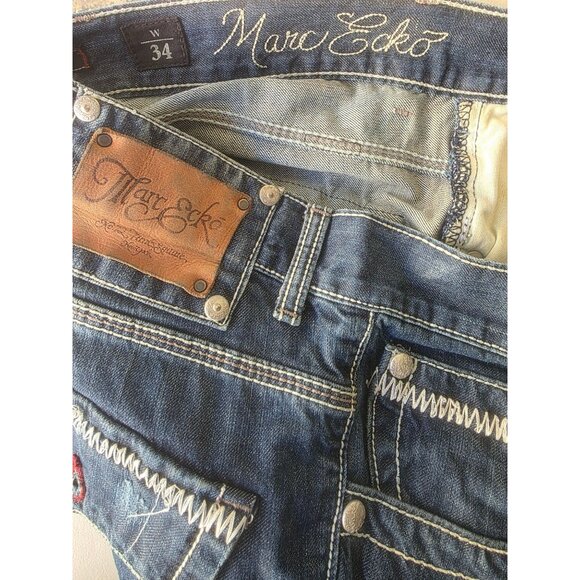Marc Ecko Cut & Sew Jeans Mens Sz 34x33 Straight Leg Fleur Pocket Y2K Denim - Picture 3 of 12
